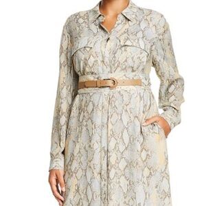 Lafayette 148 New York Tan Cream Bishop Sleeve Shirt Dress